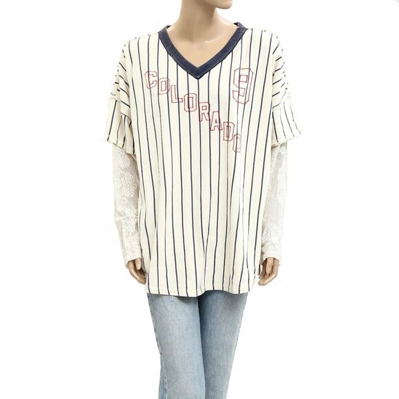 Free People We The Free Trevor Tee Tunic Top Striped Graphic Printed L 281142 - Picture 6 of 9